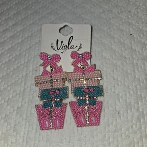 Pink and Green Gift Box Sea Bead Earrings